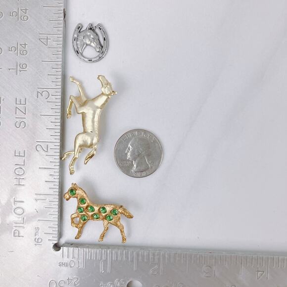 VTG Lot of 3 Horse Brooches and Sterling Charm Mid Century Equestrian Jewelry - Picture 7 of 11